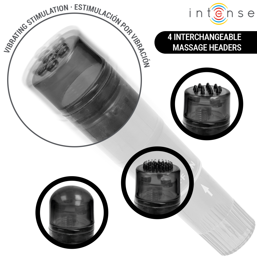 INTENSE - KURT MINI MASSAGER WITH 4 INTERCHANGEABLE HEADS BLACK