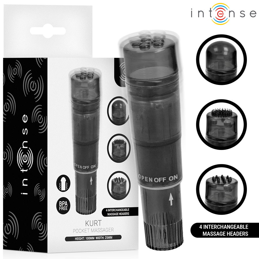 INTENSE - KURT MINI MASSAGER WITH 4 INTERCHANGEABLE HEADS BLACK