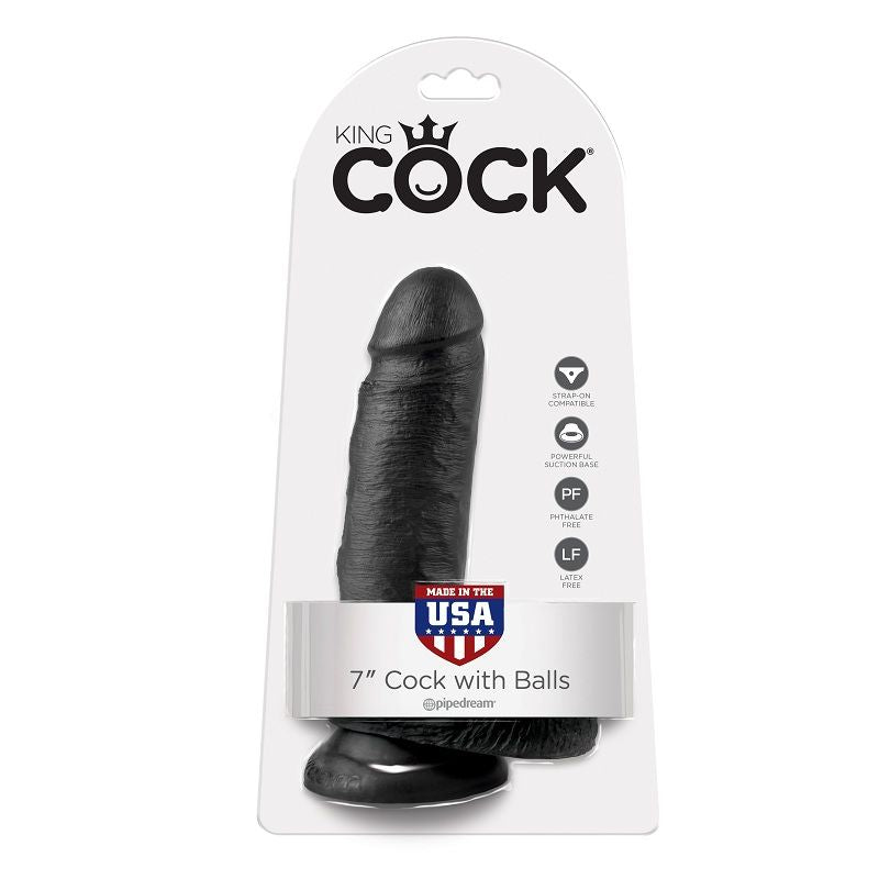 KING COCK - DILDO PRETO COM BOLAS 17,8 CM