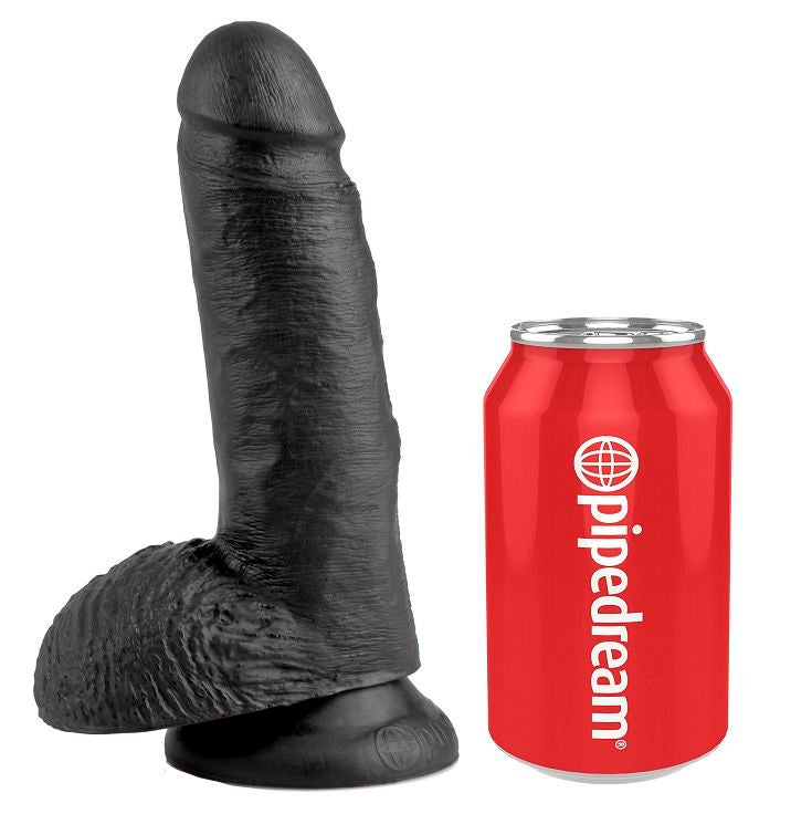 KING COCK - DILDO PRETO COM BOLAS 17,8 CM