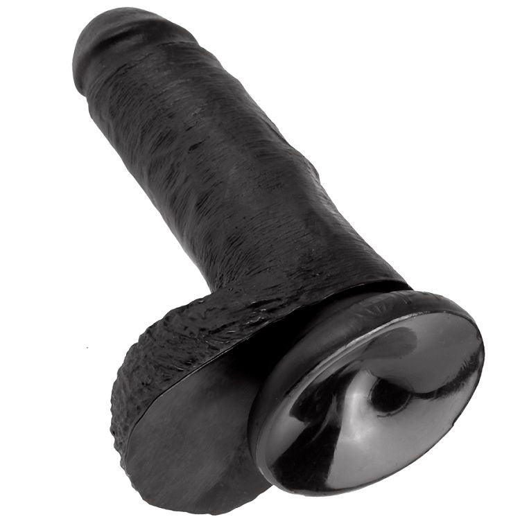 KING COCK - DILDO PRETO COM BOLAS 17,8 CM
