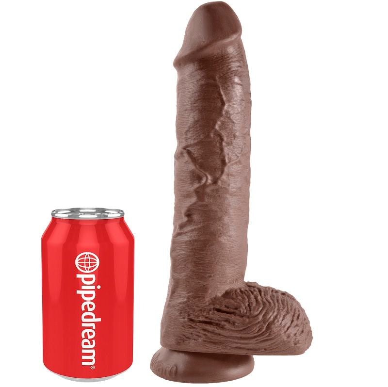 KING COCK - DILDO CASTANHO DE 10 POLEGADAS COM BOLAS 25,4 CM