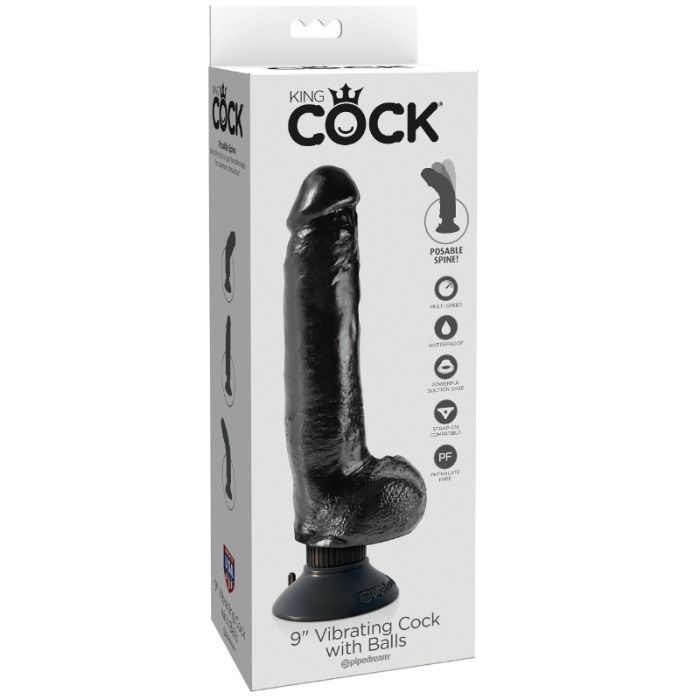 KING COCK - PENE VIBRADOR DE 23 CM CON BOLAS NEGRO