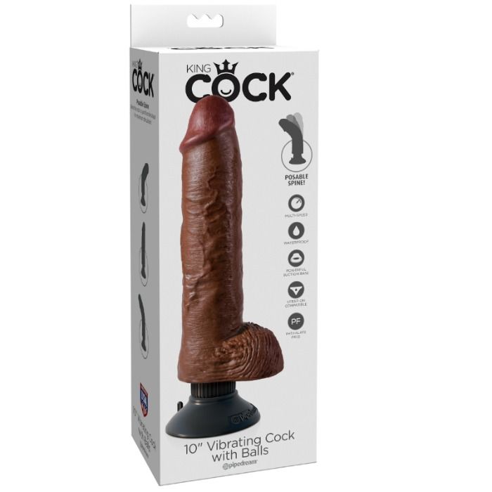 KING COCK - PENE VIBRADOR DE 25,5 CM CON BOLAS MARRONES