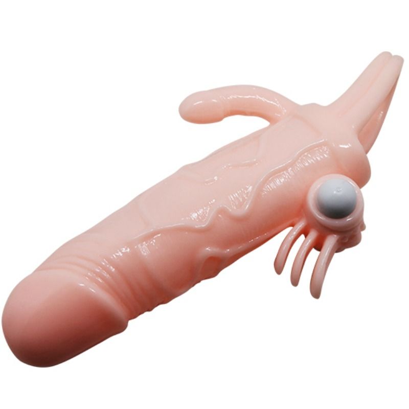 BAILE - BRAVE MAN FUNDA PARA PENE CON ESTIMULACIÓN DE CLÍTORIS Y ANAL CARNE 16,5 CM