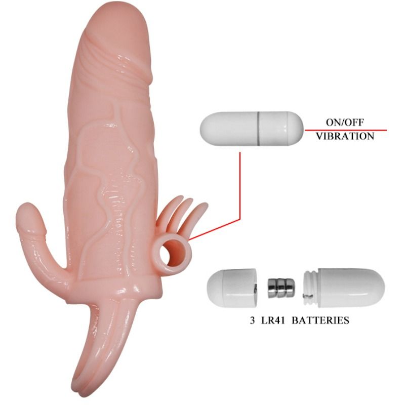 BAILE - BRAVE MAN FUNDA PARA PENE CON ESTIMULACIÓN DE CLÍTORIS Y ANAL CARNE 16,5 CM