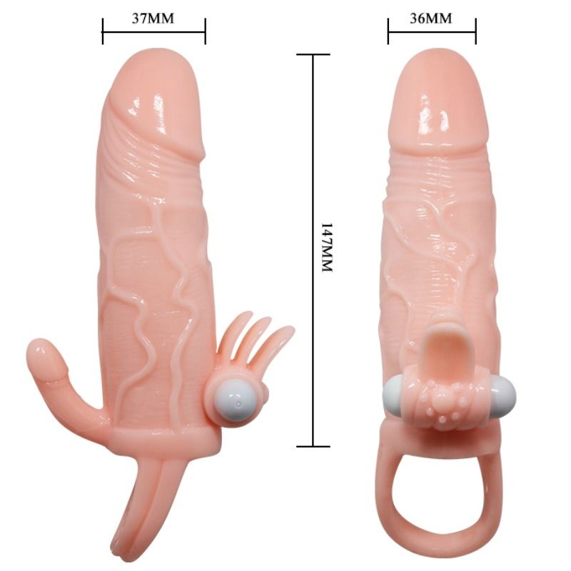 BAILE - BRAVE MAN FUNDA PARA PENE CON ESTIMULACIÓN DE CLÍTORIS Y ANAL CARNE 16,5 CM