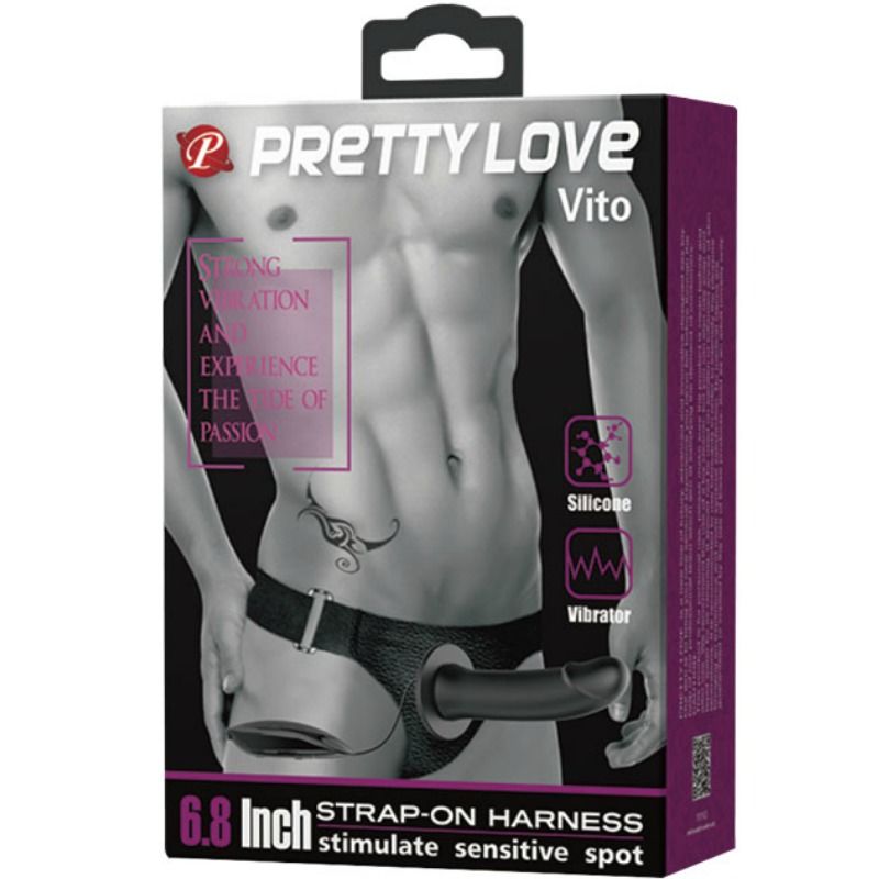 PRETTY LOVE - VITO STRAP-ON COM DILDO OCO E VIBRAÇÃO 17,3 CM
