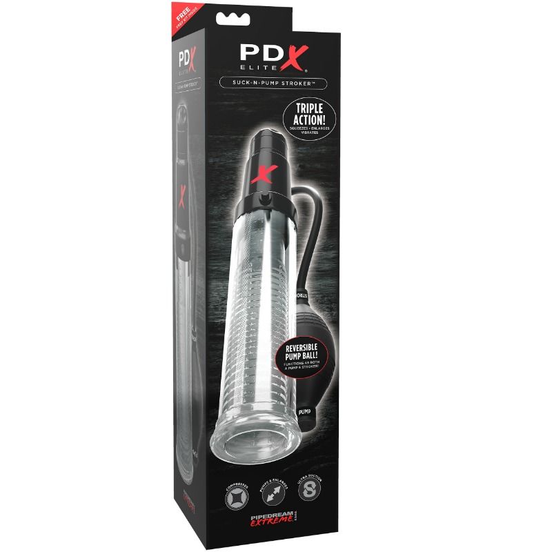 PDX ELITE - MASTURBADOR VIBRADOR SUCK N PUMP STROKER BOMBA DE ONDAS ESTIMULANTE