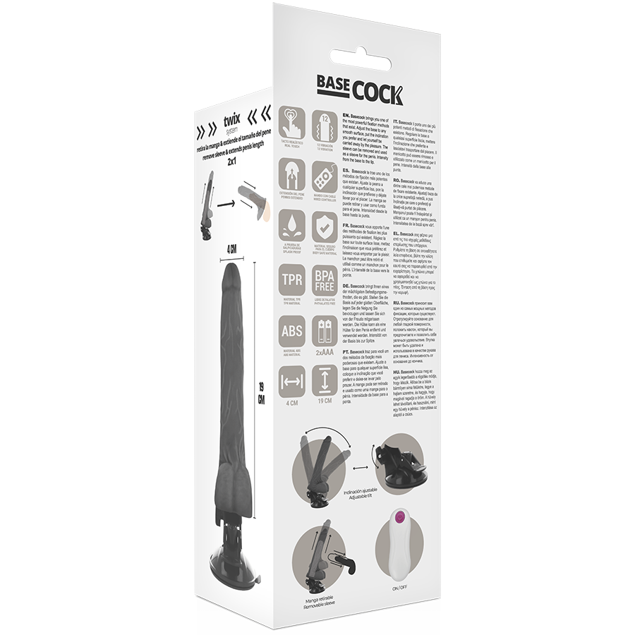 BASECOCK - VIBRADOR REALISTA COM CONTROLO REMOTO PRETO 19 CM -O- 4 CM