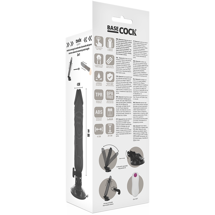 BASECOCK - VIBRADOR REALISTA COM CONTROLO REMOTO PRETO 20 CM -O- 4 CM