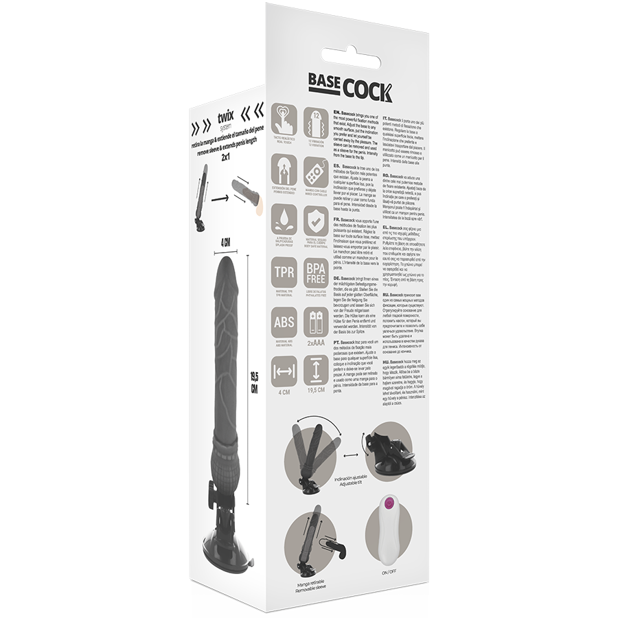 BASECOCK - VIBRADOR REALISTA COM CONTROLO REMOTO PRETO 19,5 CM -O- 4 CM