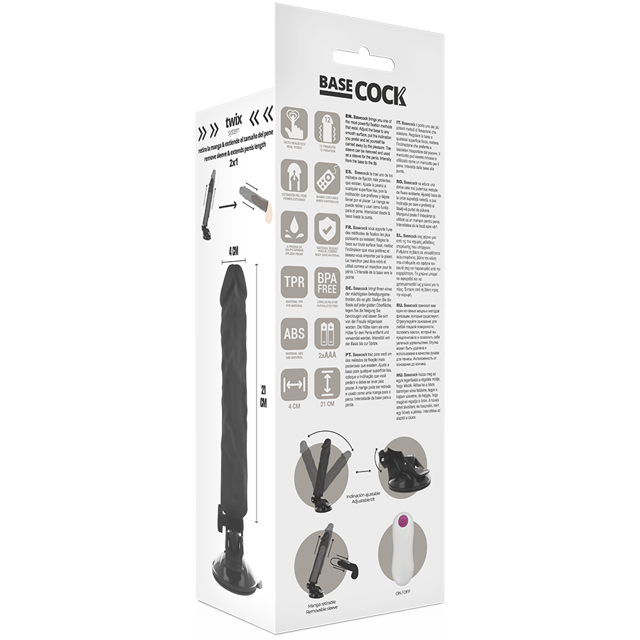 BASECOCK - VIBRADOR REALISTA COM CONTROLO REMOTO PRETO 21 CM -O- 4 CM