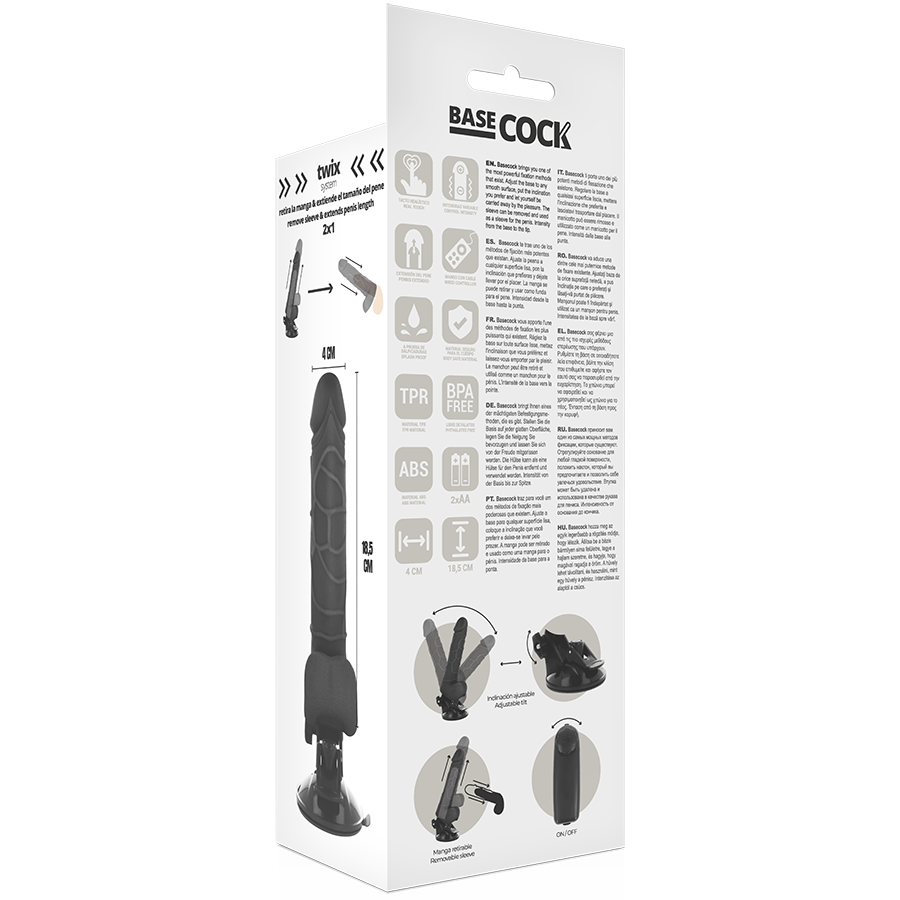 BASECOCK - VIBRADOR REALISTA COM CONTROLO REMOTO PRETO 18,5 CM -O- 4CM