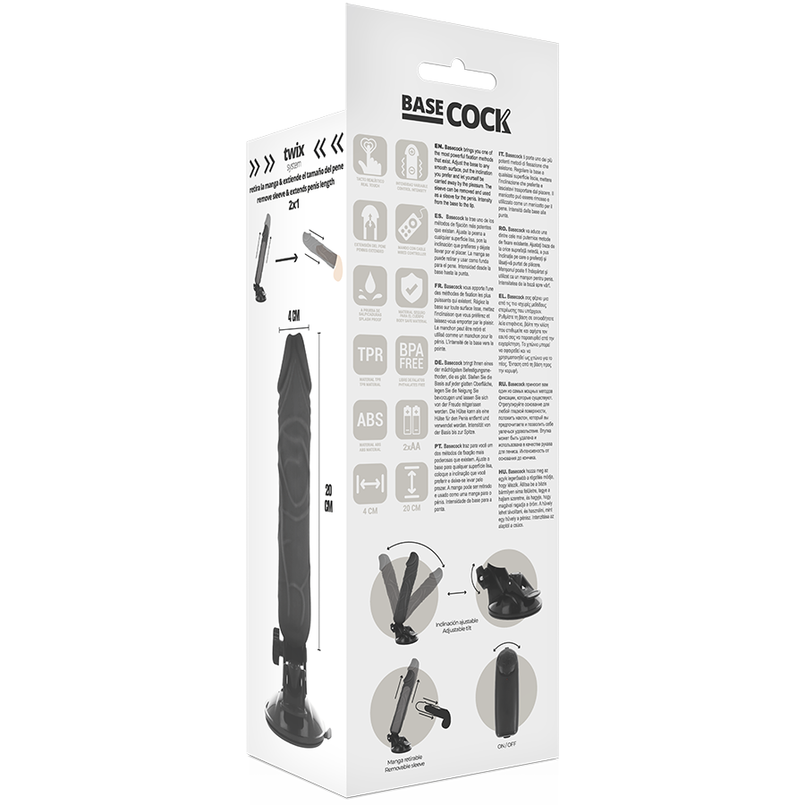 BASECOCK - VIBRADOR REALISTA COM CONTROLO REMOTO PRETO 20 CM -O- 4 CM