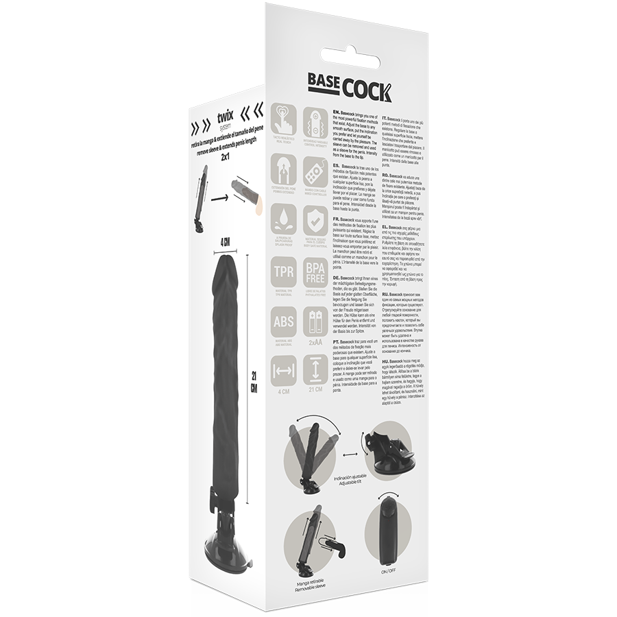BASECOCK - VIBRADOR REALISTA COM CONTROLO REMOTO PRETO 21 CM -O- 4 CM