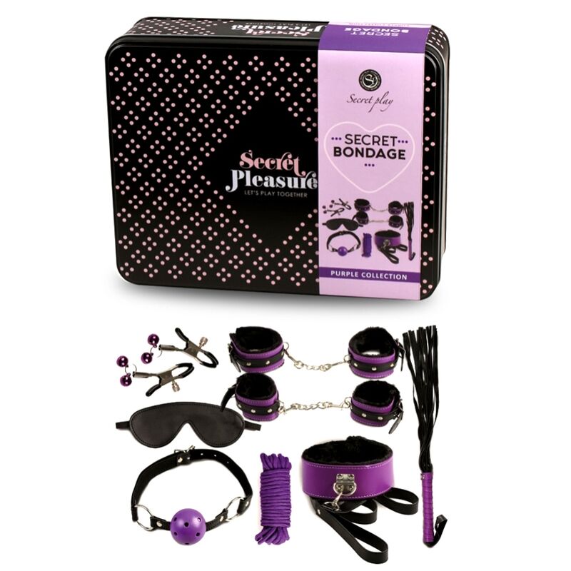 SECRETPLAY - SET BDSM 8 PIEZAS MORADO/NEGRO