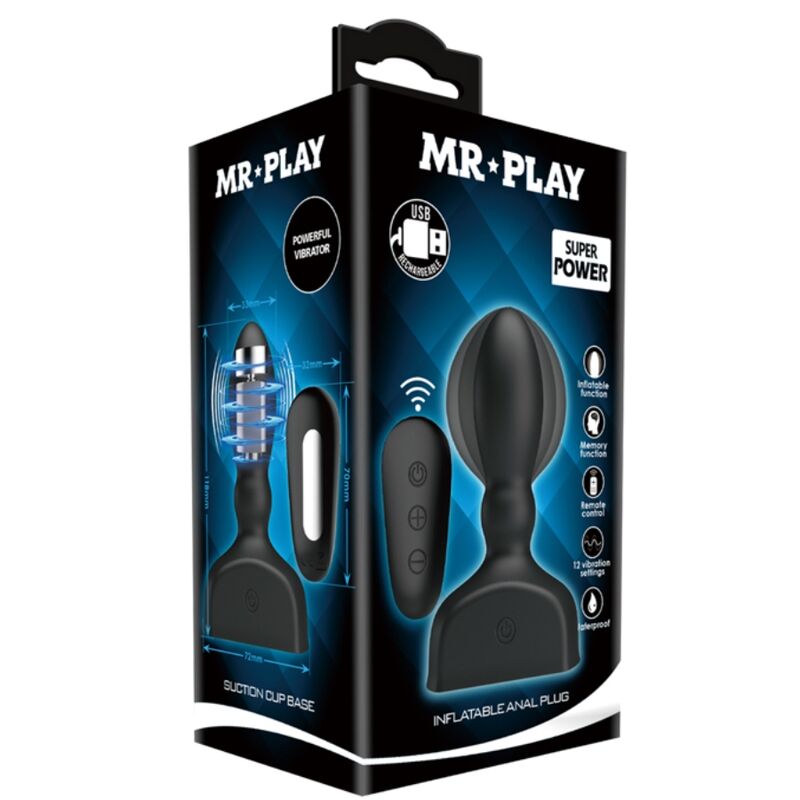 MR PLAY - PLUG ANAL INFLABLE NEGRO CON CONTROL REMOTO