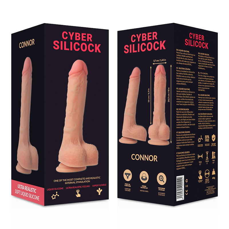 CYBER SILICOCK - STRAP-ON CONNOR SILICONE LÍQUIDO COM 3 ANÉIS GRÁTIS 20,5 CM -O- 3,7 CM