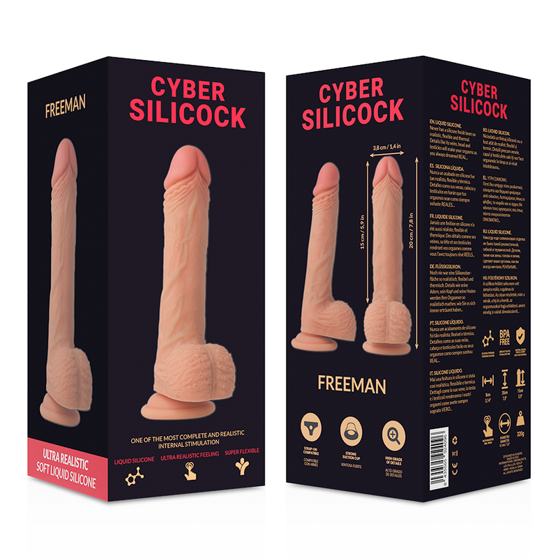 CYBER SILICOCK - STRAP-ON FREEMAN SILICONE LÍQUIDO COM 3 ANÉIS GRÁTIS 20 CM -O- 3,8 CM
